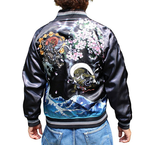 外贸出口日本浮世绘刺绣风神雷神棒球衫和柄手信楼纹身刺青夹克衫