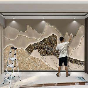 新中式浮雕山脉电视背景墙壁纸轻奢艺术山水沙发壁画抽象复古墙布