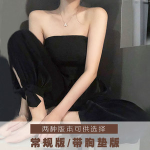 黑色抹胸背心女夏内衣打底晚晚一字肩防走光露肩性感裹胸上衣外穿