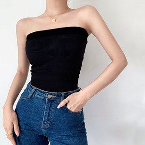 长款遮肚子抹胸上衣女夏露肩防走光外穿带胸垫裹胸一字肩打底背心