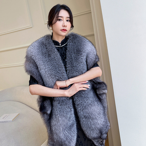 狐狸毛披肩银狐女新款优雅真皮草大款围巾新娘结婚整张狐裘皮斗篷
