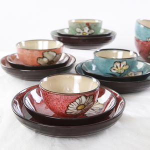 玉泉韩式日式复古碗碟餐具创意纯手工釉下彩陶瓷饭碗面碗汤碗家用
