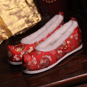 秋冬明制汉服鞋配马面加绒翘头履弓鞋大明少女鞋织锦缎鞋偏小一码