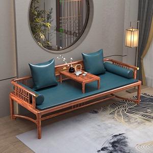 新中式乌金木罗汉床实木小户型轻奢榆木沙发榻塌禅意茶桌椅组合