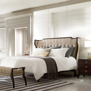 台森 艺墅家轻奢美式真皮床双人床1.8米非洲黑胡桃实木床主卧婚床