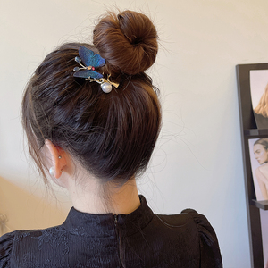 精致蝴蝶橡皮筋倒插梳丸子头发夹女气质夹子头饰高级感珍珠盘发梳