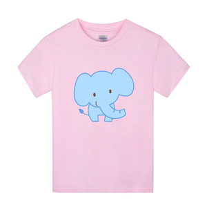 大象卡通图案t恤儿童夏季纯棉宝宝衣服男童女童装休闲上衣亲子装