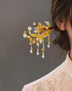 发簪简约现代 迎春花发钗簪子 旗袍汉服头饰发饰仙气茶服黄色设计