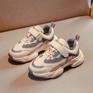 小叮当童鞋官方旗舰店儿童运动鞋女童老爹鞋2021秋冬款真皮中大童