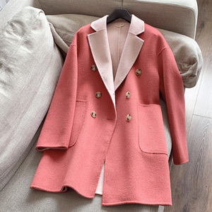 新品 荃羊毛 撞色双面双色西装领双面羊毛大衣外套h18dd2916