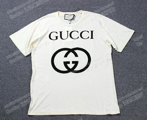 国内现货经典款 gucci 米白色 gg 大logo印花 宽松 女士 短袖t恤