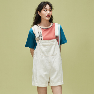 费依文艺减龄牛仔背带短裤女2021夏季新款设计感小众宽松显瘦裤子