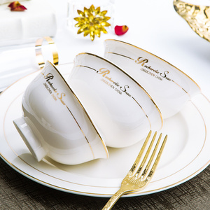 景德镇陶瓷碗饭店用白色米饭碗餐厅小碗汤碗单个白瓷碗描金边玫瑰