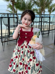 女童玫瑰花田园连衣裙夏装2024新款儿童公主裙法式甜美小女孩裙子