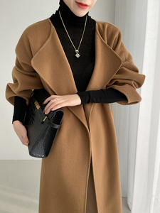 000人付款淘宝江疏影同款101801驼色山羊绒大衣女双排扣中长款羊毛