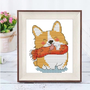 微笑的柴犬十字绣线绣印花动物狗狗简单迷你小型刺绣挂画小幅卧室