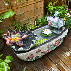 创意大型高端假山流水喷泉水景鱼池摆件室内庭院玄关树脂造景装饰