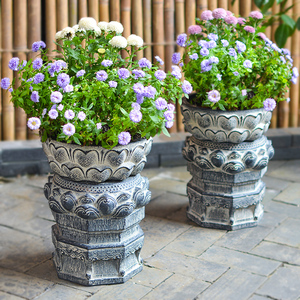 中式佛像莲花底座石墩摆件花园造景庭院家居盆景架装饰花几花台