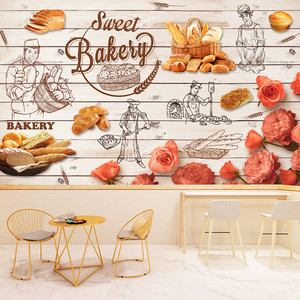 3d烘焙面包房背景墙纸壁画欧式创意西饼屋墙面甜品蛋糕店装修壁纸
