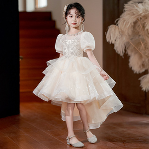 女童蓬蓬公主裙夏季高端拖尾婚礼花童主持人礼服六一儿童表演服装