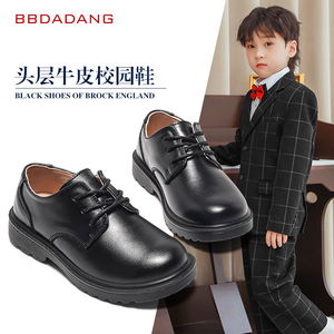 男童黑色皮鞋夏季新款牛皮英伦风学生小男孩演出软底儿童真皮皮鞋