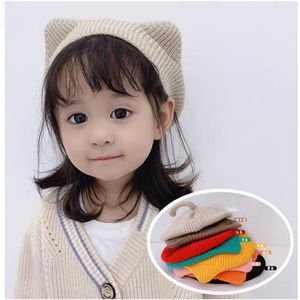 女童贝雷帽秋冬季韩版儿童婴幼儿宝宝卡通猫耳朵尾巴针织毛线帽子