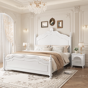 美式床轻奢现代简约实木床法式白色奶油风床主卧公主床欧式双人床