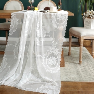 蕾丝餐桌布长方形高级感茶几台布镂空刺绣勾花网纱白色轻奢盖巾
