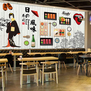 日式寿司店墙纸日本设计风格料理背景墙面装饰餐饮店和风餐厅壁纸