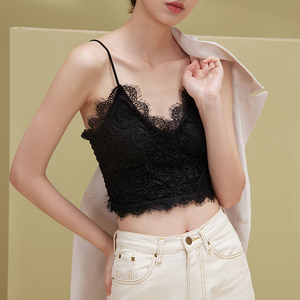 睫毛蕾丝花边吊带背心女夏季内衣带胸垫美背裹胸上衣内搭外穿打底
