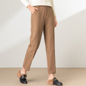 驼色裤子女2021新款秋冬毛呢裤女九分呢子裤直筒裤羊毛西装烟管裤