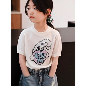 女童短袖T恤夏季2024新款儿童线衫上衣韩版夏装女童可爱半袖洋气