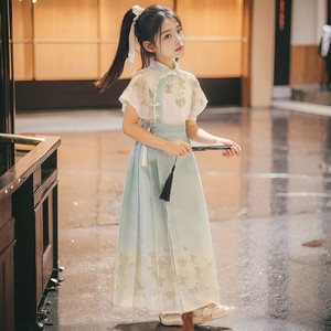 女童马面裙2024套装夏季新款中国风短袖上衣汉服古风演出度半身裙