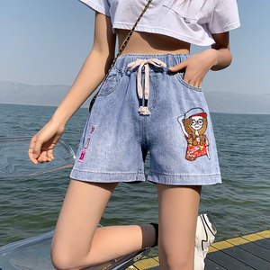 初高中学生夏季牛仔短裤12少女孩13宽松14岁大童15卡通16哈伦热裤