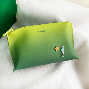 lamer海蓝之谜渐变灰绿拼色 青蓝色化妆包大号 中号墨绿色化妆包