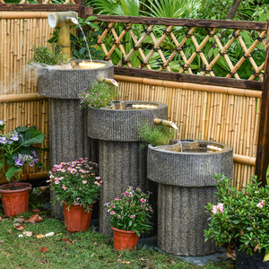 日式流水喷泉景观摆件鱼池假山风车造景花园庭院户外水池装饰