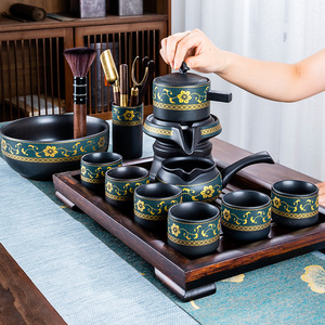 懒人半全自动功夫茶具套装家用陶瓷茶杯喝茶石磨茶壶泡茶客厅茶盘