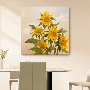 向日葵花卉纯手绘油画玄关挂画向阳花肌理画成品客厅装饰画正方形