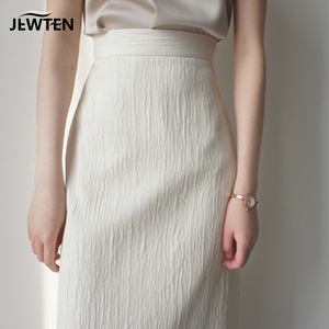 白色褶皱半身裙子女夏季2024新款小个子中长款a字包臀长裙一步裙