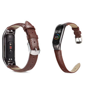 适用小米手环5 6 NFC腕带鳄鱼纹PU皮革miband 432商务替换手表带