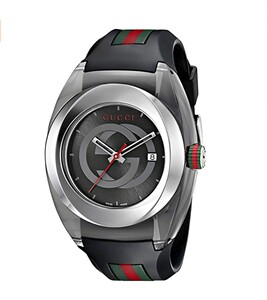 古奇gucci ya137101不锈钢黑色橡胶表带石英运动男女通用手表腕表