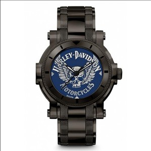 哈雷戴维森harley davidson 78a117男士石英手表黑色钢带蓝表盘