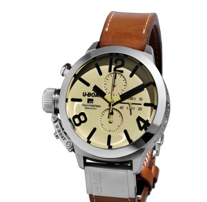 优博u型潜艇u-boat 7431机械不锈钢小牛皮计时码男手表男士腕表