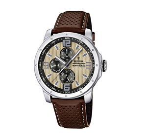 费斯蒂纳飞士天festina f16585/6不锈钢彩银皮革石英男表手表腕表