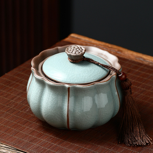 汝窑陶瓷茶叶罐密封罐小号茶叶储存罐家用红茶包装盒空礼盒定制