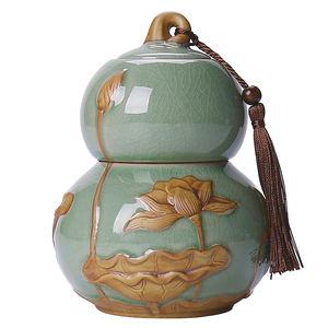 哥窑葫紫砂AXA茶叶罐陶瓷大芦密封罐粗陶小号家用号茶罐存包装盒