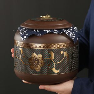 紫砂茶罐茶叶罐密封罐陶瓷大号一斤装家用醒茶罐普洱茶茶叶储存罐