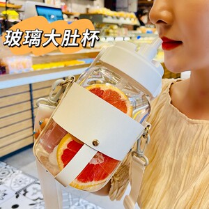 胖胖水杯ins风感玻璃杯大肚杯子大容量1000ml高颜值吸管杯女
