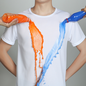 防水防污男短袖t恤纳米黑科技防水防污透气圆领宽松速干半袖上衣