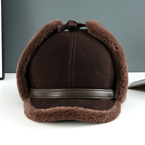 俄罗斯皮毛一体帽子男士冬季保暖护耳中老年人东北加厚真羊毛棉帽